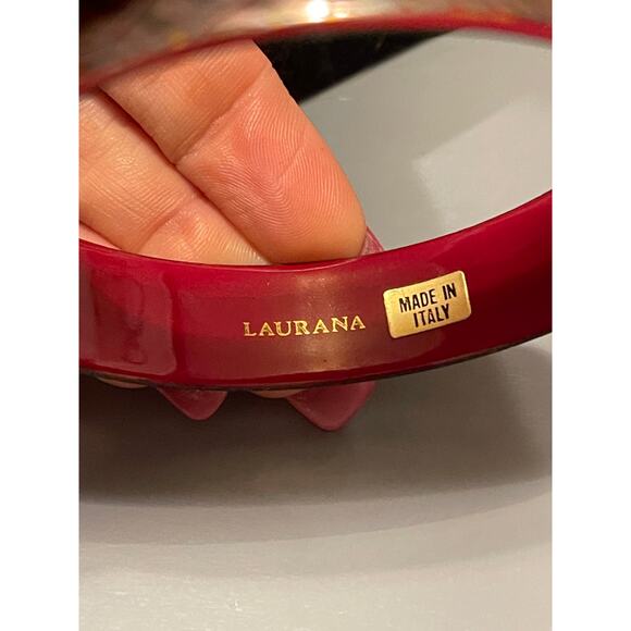 Vintage Italian Bangle Bracelet by Laurana Red & Gold Peacock - Picture 4 of 7